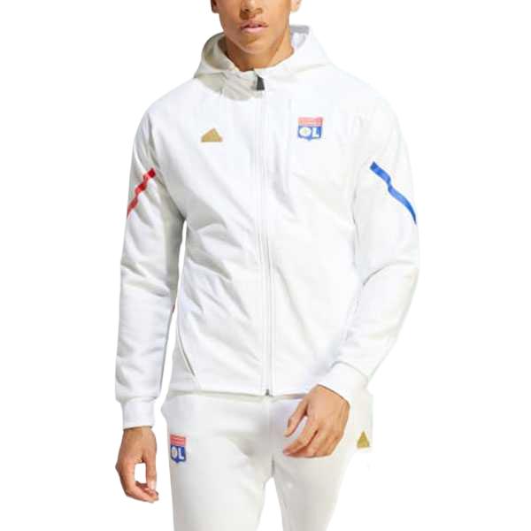 Adidas Olympique Lyonnais Badge Logo Hooded Zip Football Jersey Men Jerseys White IB1664