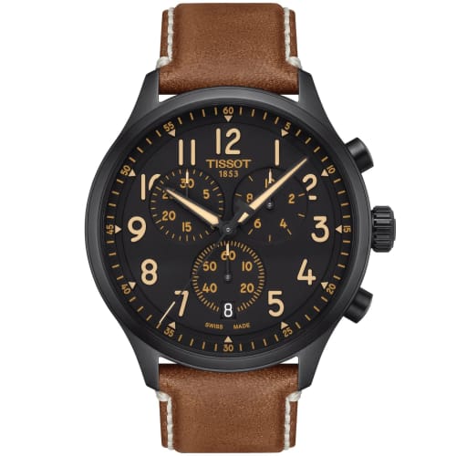 Tissot Men's Chrono XL Watch with Black Dial and Leather Strap, Model T1166173605203, Officially Imported