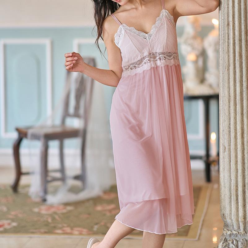 Women s Summer Nylon Mesh Camisole Dress with Chest Pads One Size