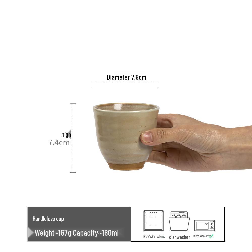 Vintage-Style Ceramic Handleless Teacup Set – Japanese-Inspired Rustic Coffee & Water Cups