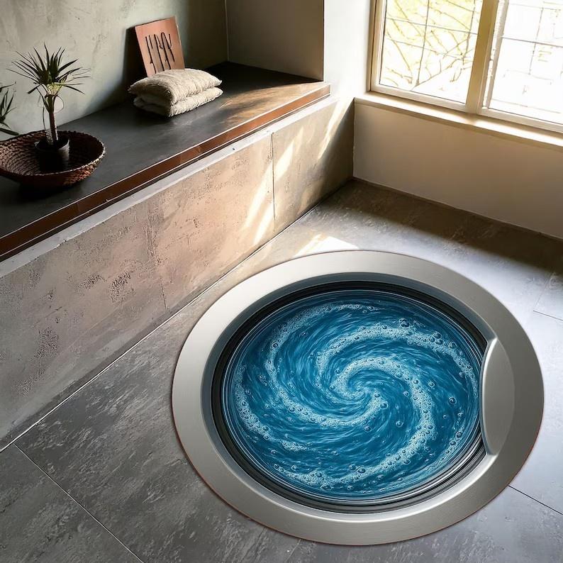 Optische Täuschung Loch Kreisförmiger Teppich Visuell Dreidimensional Wasserloch Strudel Bodenmatte Lustig und Interessant Dekorteppich