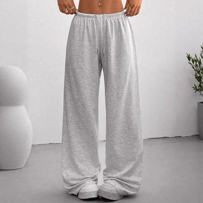 Calça Casual Feminina Wide Leg Estilo Esportivo Cintura Elástica Tecido Solto de Médio Elasticidade Lavável à Máquina Calça até o Tornozelo