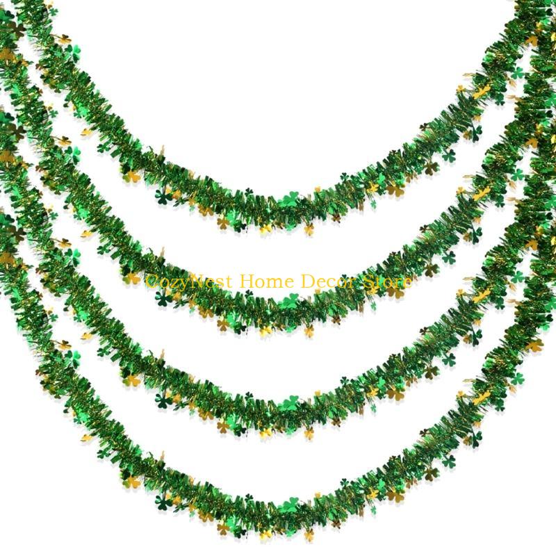 92MF 4Pcs Irish Festival Tinsel Twist 6.5ft Each Artifical Vine for Christmas Tree Decoration Holiday Wedding Birthday Party