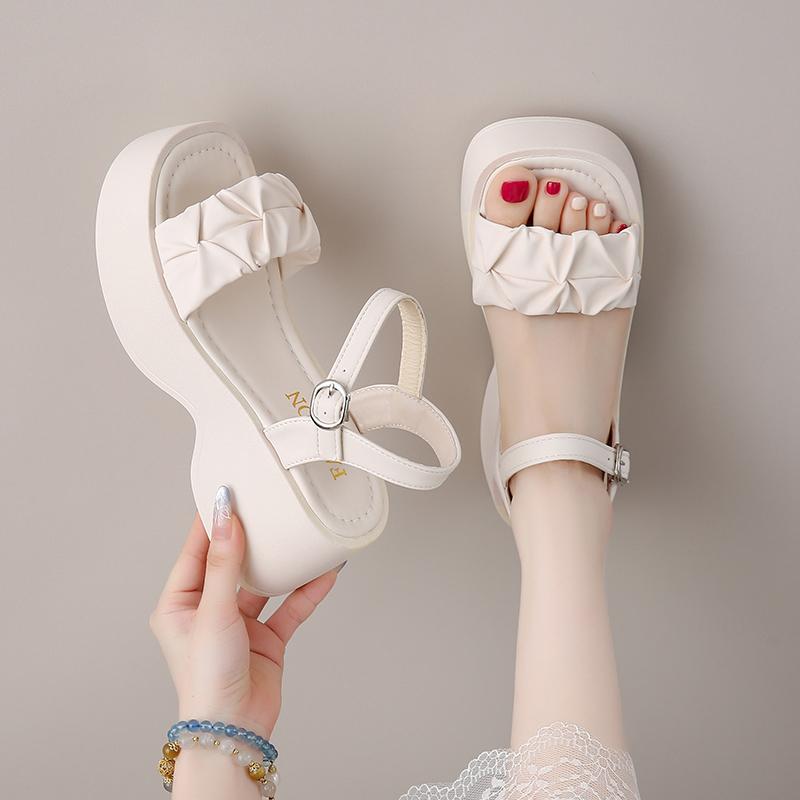 Women's Sandals Summer New Style Fairy Wind Thick Bottom Heightening Casual Versatile Skirt Beach Sandals Comfortable Rubber