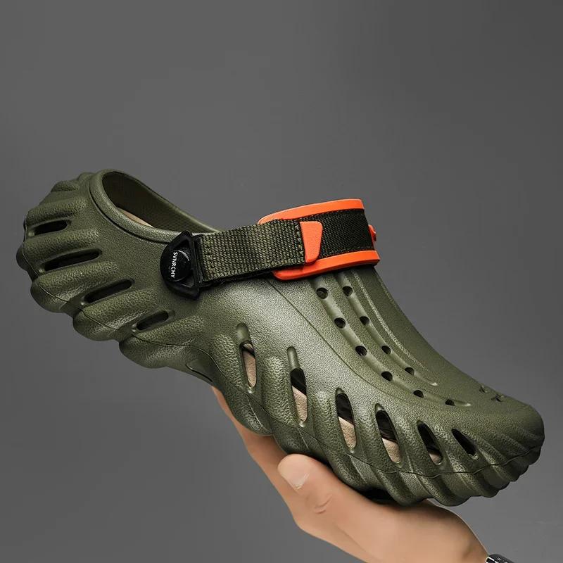 New Summer Men's Casual Thick Bottom Anti-slip Fashion Round Head Indoor Outdoor Beach Sandals Slip-On Breathable EVA Thong S...