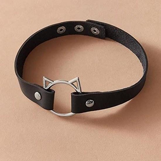 DECI Choker Heart Cat Circular Collar Leather Necklace Adjustable Size Accessory Gothic Alternative Unique Cosplay Harajuku Style Unisex