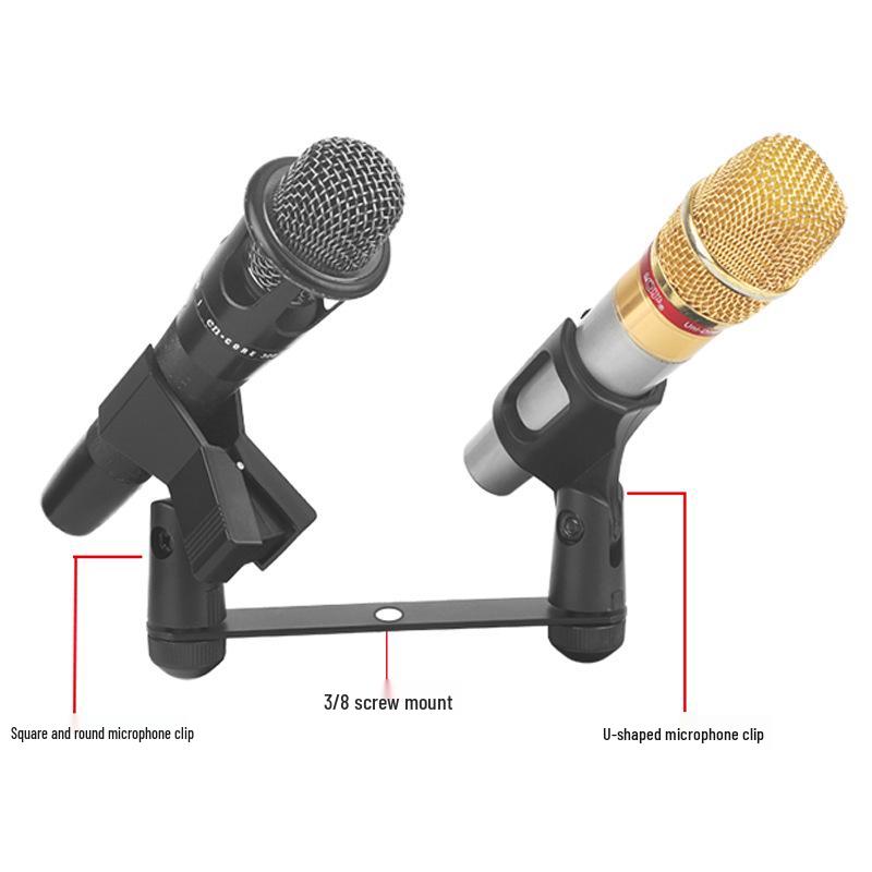 Adjustable Dual Boom Arm Microphone Stand for Desktop with Telescopic Base and Tablet Clamp, Perfect for Live Streaming and Singing.