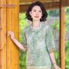 Yuzhaolin Damen-Bluse mit Blumenmuster und mittlerem Ärmel