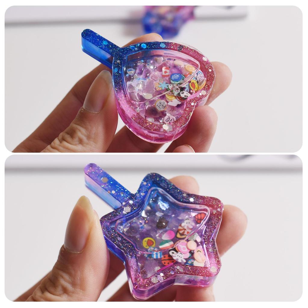Poppy Crystal Epoxy Resin Heart & Star Sand Flow Silicone Mold Kit for DIY Keychains