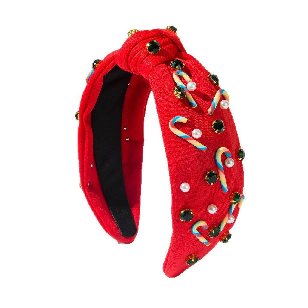Trendy Fashion Christmas Headband Simple Cane Lollipop Rhinestone Christmas Element Wide Hair Accessory