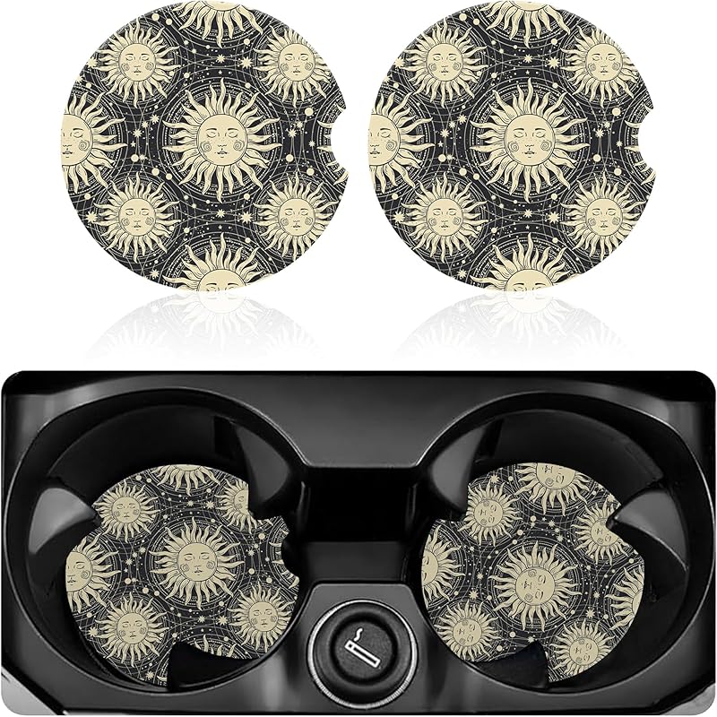 Colorful Flowers and Plants Car Cup Holder Coaster,Car Coasters for Cup Holder,2 Pack Floral Berries Anti-Slip Absorbent Ceramic Car Cup Coasters for