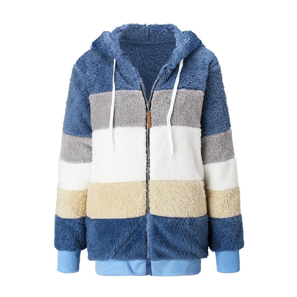 Damenmode Nähen Lose Hoodies Langarm Plüsch Reißverschluss Mantel