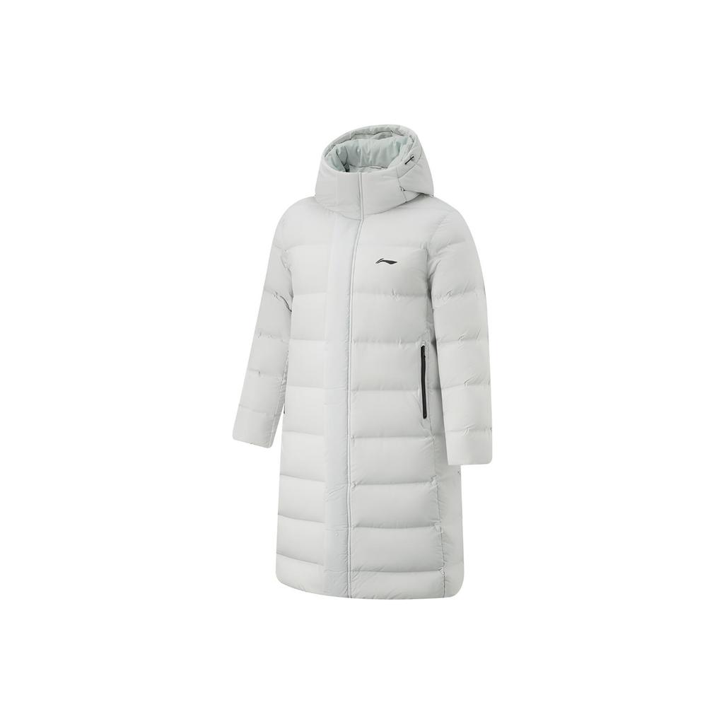 Li Ning Fashionable Long Hooded White Duck Down Jacket Unisex Outerwear AYMU569-4