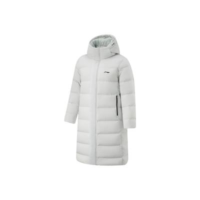 Jaqueta Fashionável Longa com Capuz de Penas de Pato Branco Li Ning Unissex Outerwear AYMU569-4