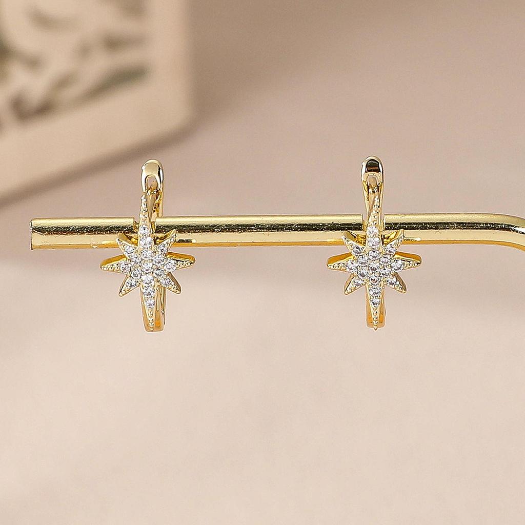 Elegant Six-Pointed Star Micro-Inlaid Earrings for Women - Super Shiny, Versatile, New 2025 Style Ear Cuffs