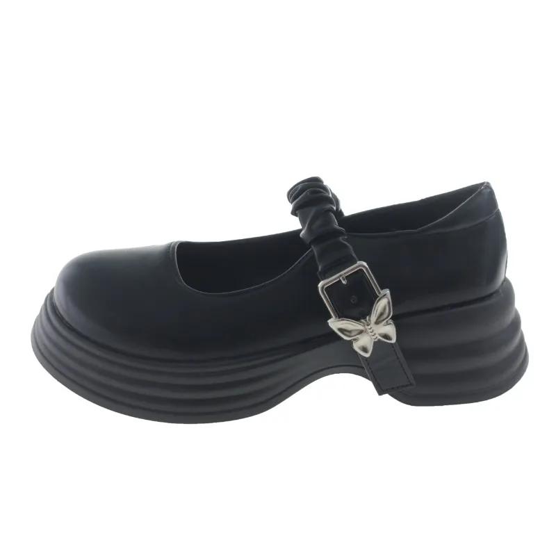 

fashion Ladies Shoes on Sale 2024 Fashion Buckle Women Pumps Spring Round Toe Mary Jane Solid Dress Platform Chunky Heels Shallow Shoes 40 чёрный