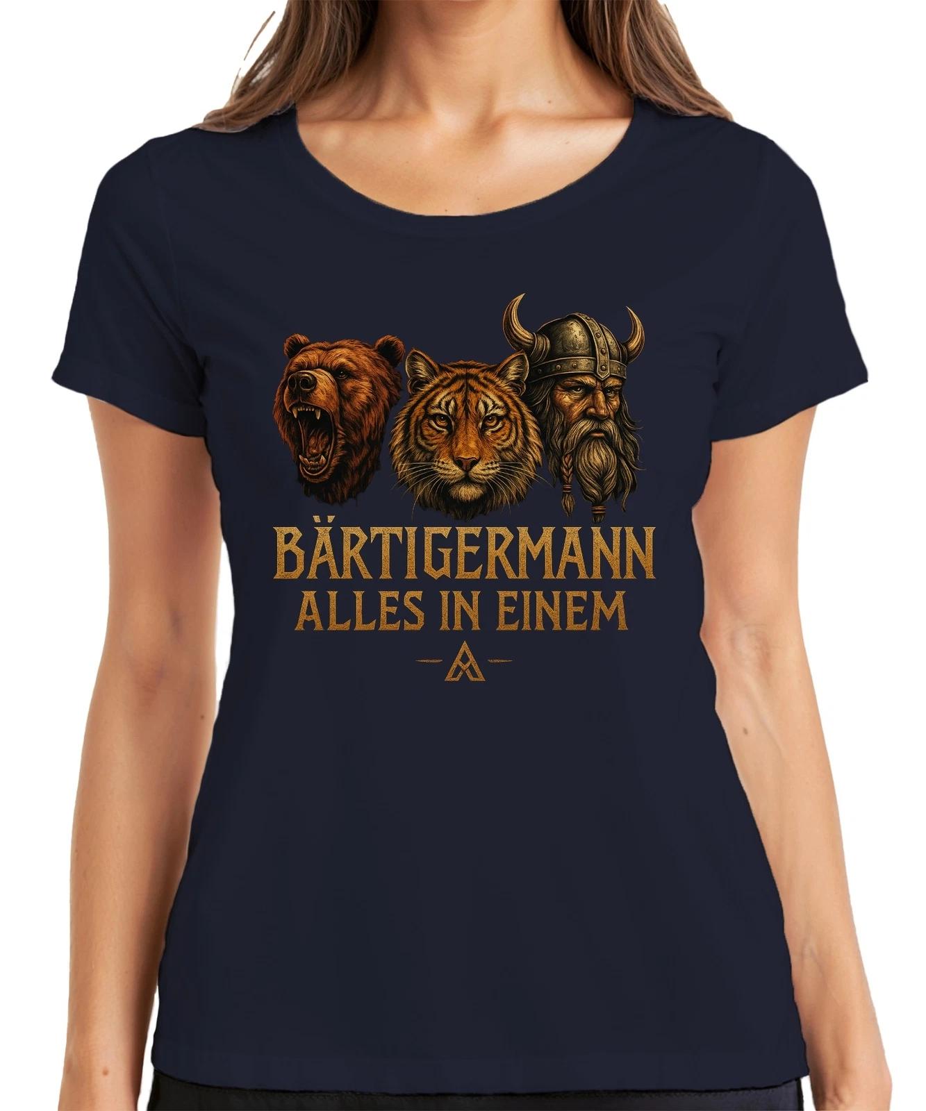 Bärtigermann Alles in Einem Bär Tiger Wikinger Valhalla Spruch Damen T-Shirt S