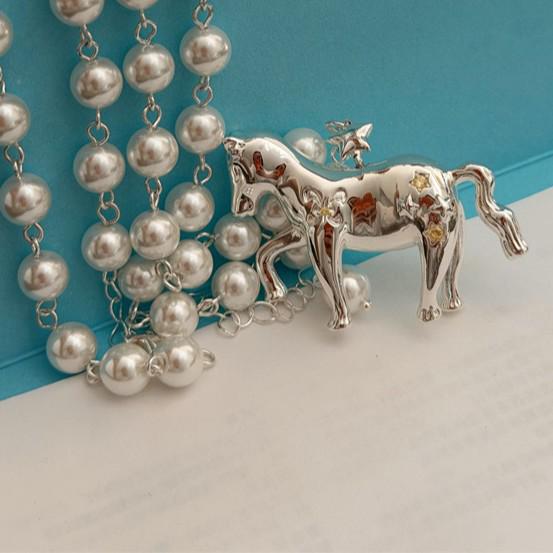 Zodiac Pearl Beaded Pony Necklace - Luxurious, Versatile Layered Sweater Chain for Women