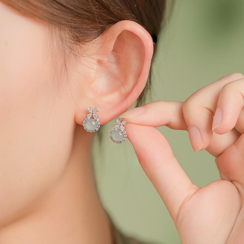 Natural blue water jadeite sterling silver stud earrings S925 silver inlaid fresh and sweet beautiful women's earrings fashion jewelry gifts