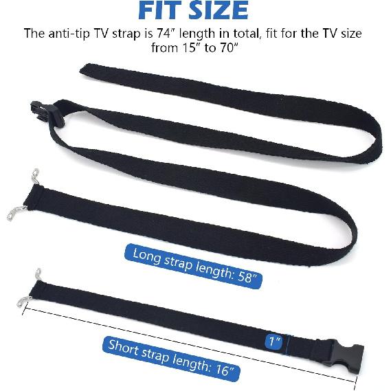RV TV Straps 74" Anti-Tip RV Furniture Safety Tie Down Solid Straps For Camper Trailer Traveling - 2Pcs Basic