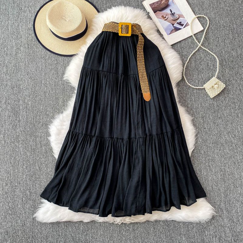 White Skirt Women clothes 2025 Summer Small Mid-Length Casual High Waist Slimming Big Hemline Puffy Cake Skirt