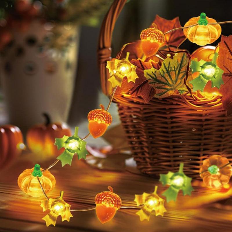 Halloween Pumpkin & Maple Leaf Copper String Lights: Decorative Night Lights for Thanksgiving & Ghost Festival