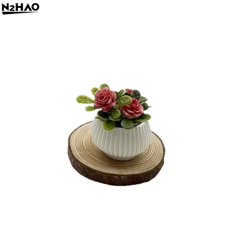1Pcs Plastic Flower Doll House Living Room Scene Decoration Mini Rose Plant Potted Plants Model Miniature Landscape Handicrafts