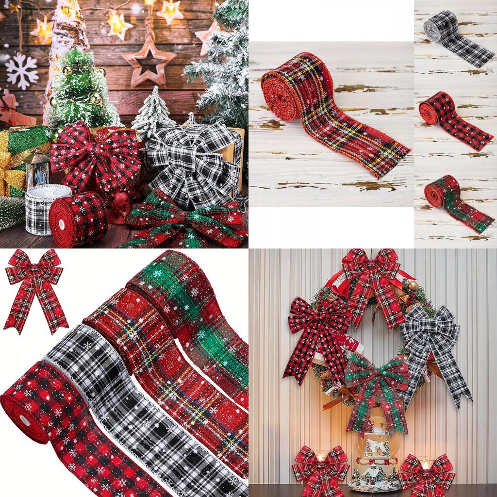 Colorful Christmas Plaid Ribbon Set For Diy Gift Wrapping And Bow Decor