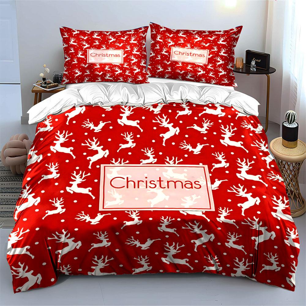 Christmas Reindeer Pattern Gift Set Kid's and Adults' Bedroom Decor, Exquisite Three-piece Bedding Set Gift