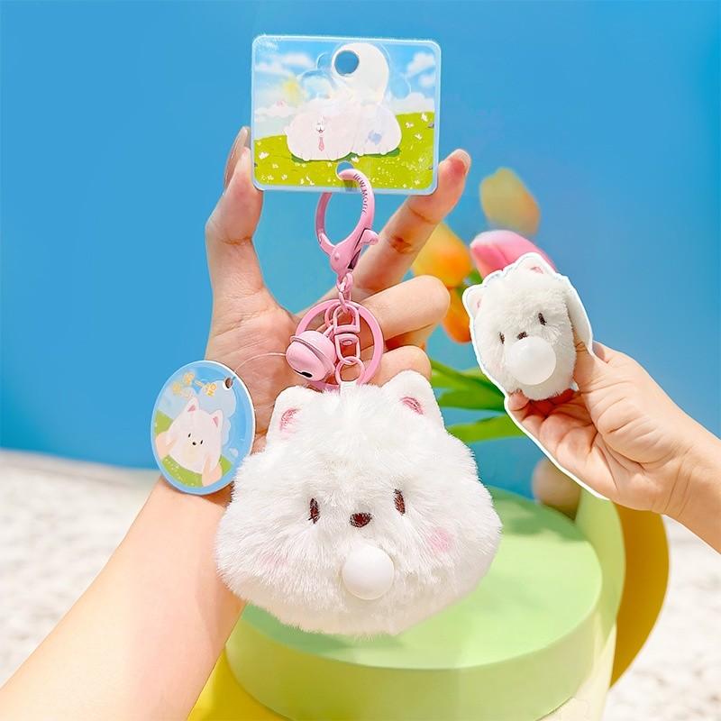 Plush Character Samoyed Keyring With Magnetic Design For Backpack And Holder Key