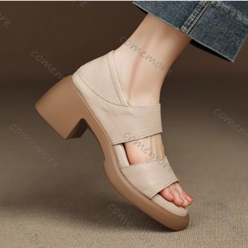 Fashion Comemore Fish Mouth Sandals Women Summer Outside Wear Two Wear High-heeled Roman Shoes Soft Leather Platform Pumps Sandales