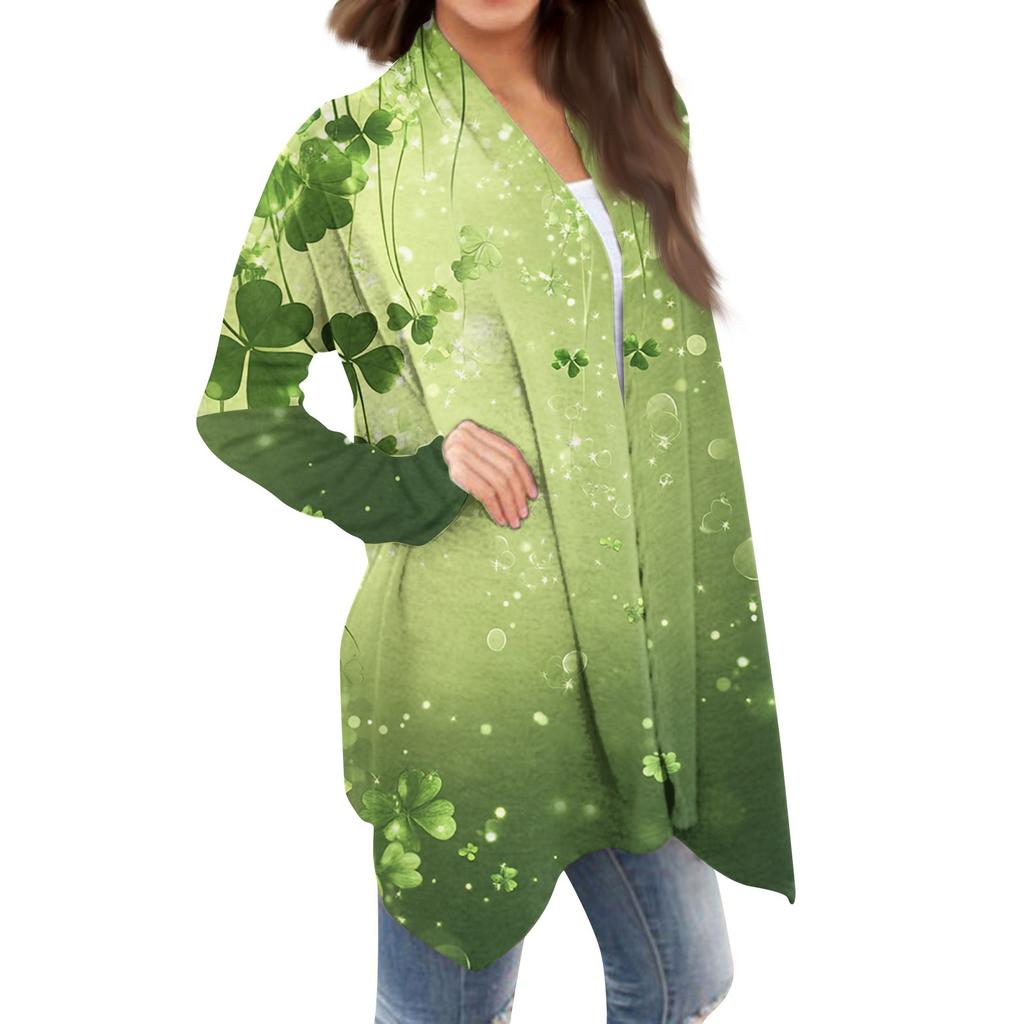 Women's Fashion Casual Christmas Print Medium Length Cardigan Jacket Coat