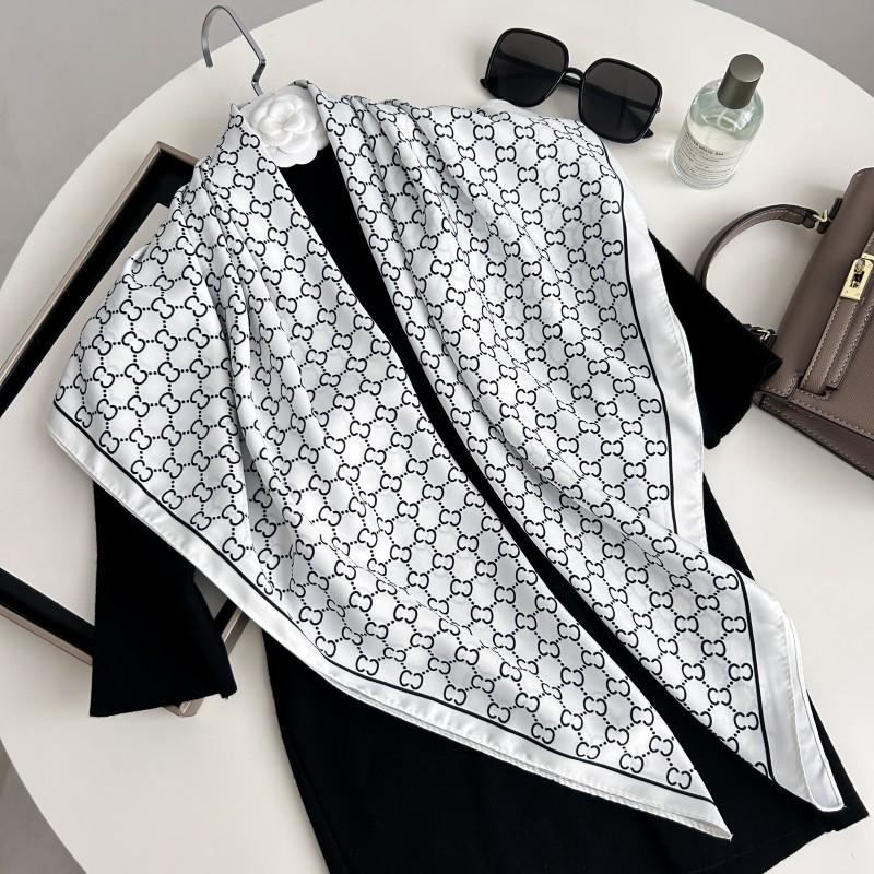 Čiernobiela hodvábna twill šatka so zvieracím vzorom - 90x90CM Jesenný/Zimný šál pre ženy