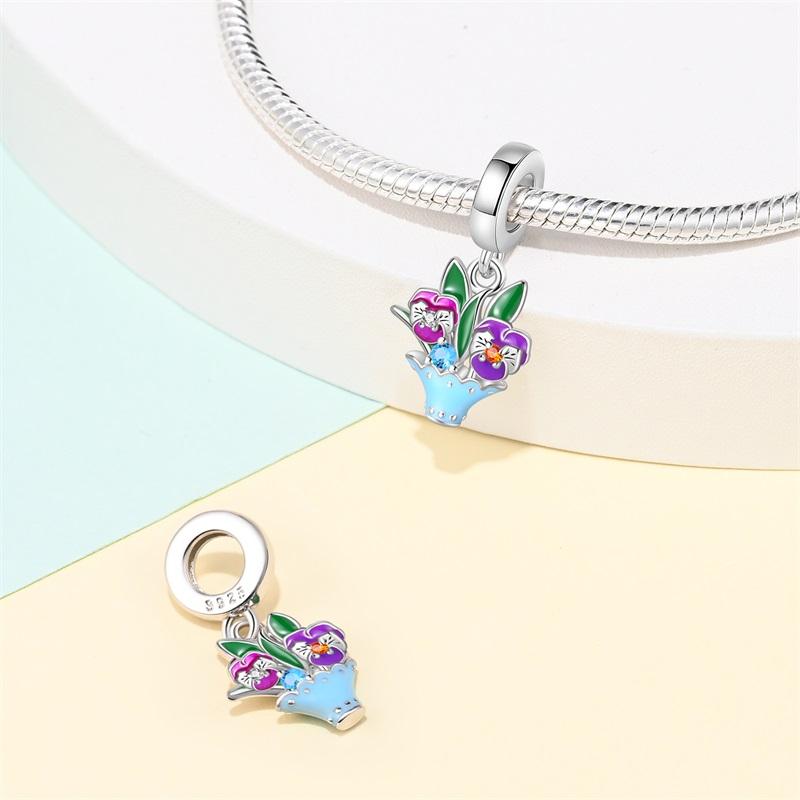 New Copper Spring Tulip Pansy Flower Charms Bead Fit Pandachoriginal Bracelets Fine Diy Jewelry Birthday Gift
