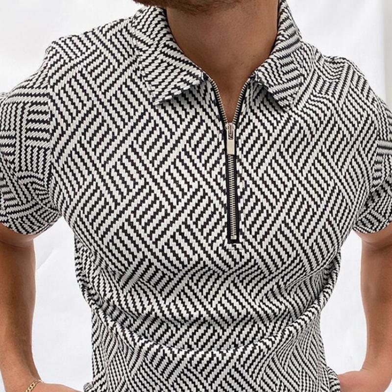 New Polo Shirt Zip Knit Jacquard Men's T-shirt Tops