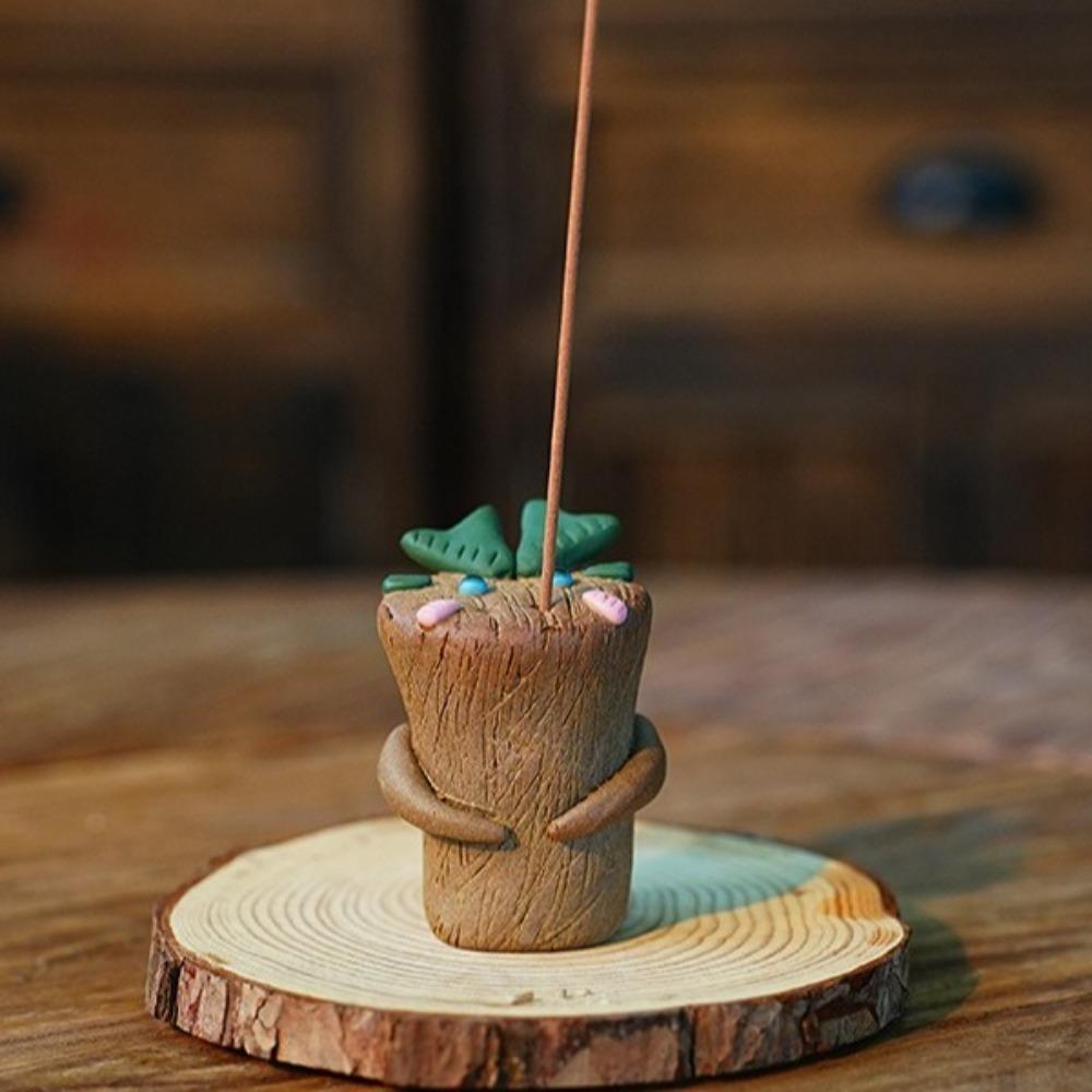 Multifunctional Small Tree Stake Ornament Ceramics Tea Pet Ornament Cute Incense Burner  Meditation
