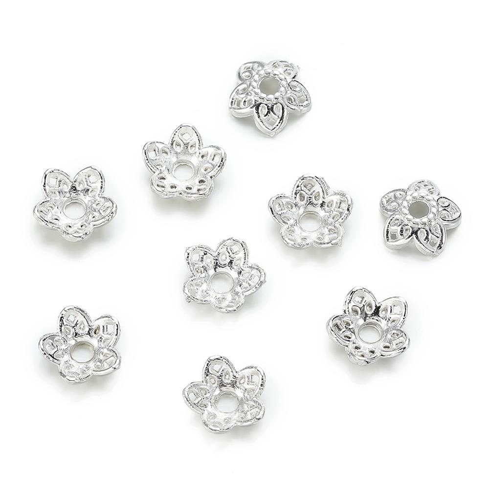 50pcs 5 Sizes Alloy Flower Beads Cap Flowers Connector for Bracelet Necklace Jewelry Making Accessories