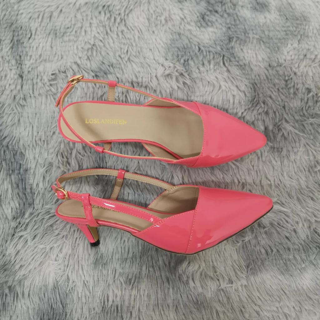 Women Sandals Summer Pointed Toes High Heels Sexy 5cm Low Heels Casual Back Strap Pumps Red Dance Wedding Shoes Large Size