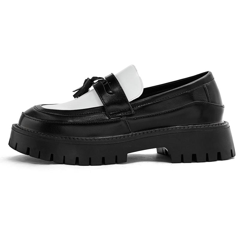 2026 Function Men's Platform Loafers - Black White Tassel Casual Shoes with 3-5CM Height Increase Sole for Business & Daily Wear