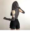 Dune Wasteland Spice Girls Sleeves Hooded T-Shirt Women's Summer New Sexy Belly Navel Chic Ripped Short Top