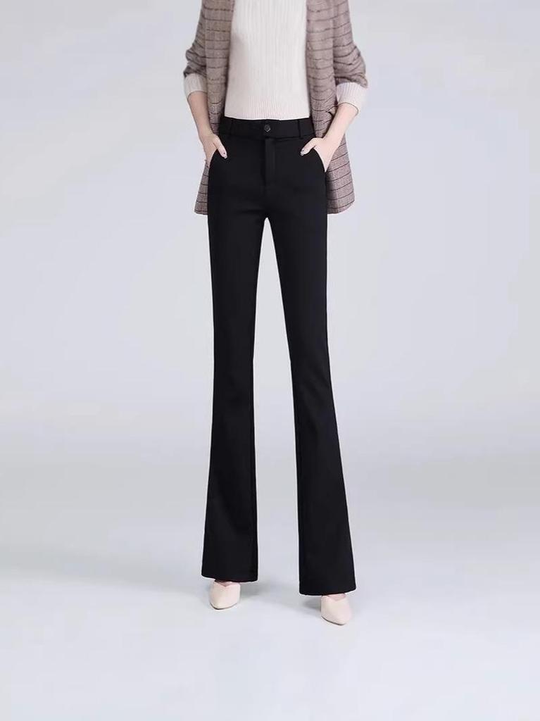 Women's High Waist Black Flared Trousers - Slimming Micro Flare Suit Pants for Spring & Autumn