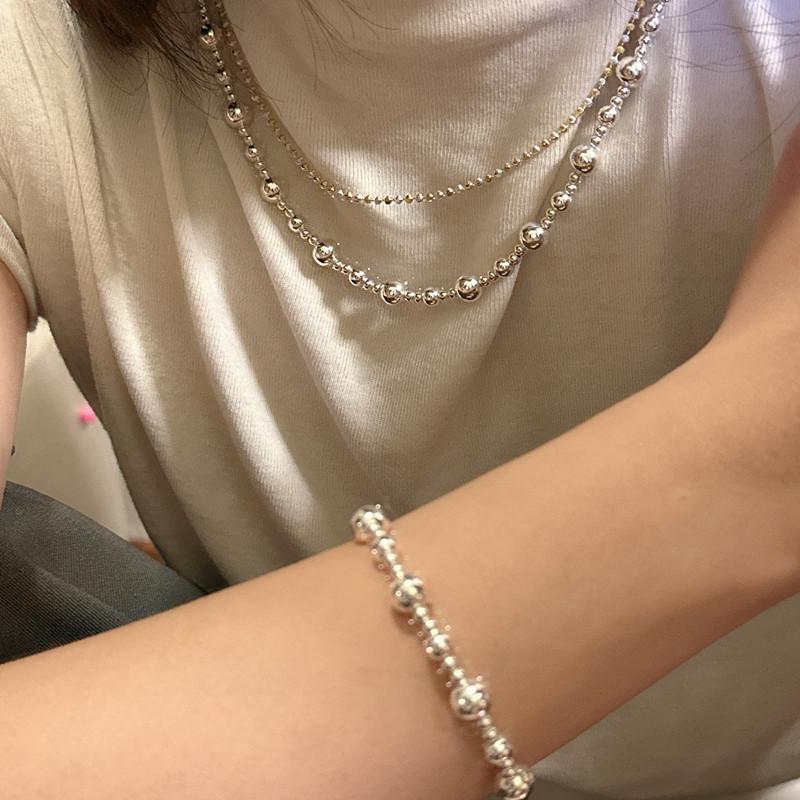Korean Style Gradient Round Bead Choker Necklace, S925 Sterling Silver, Trendy Blogger Fashion Jewelry