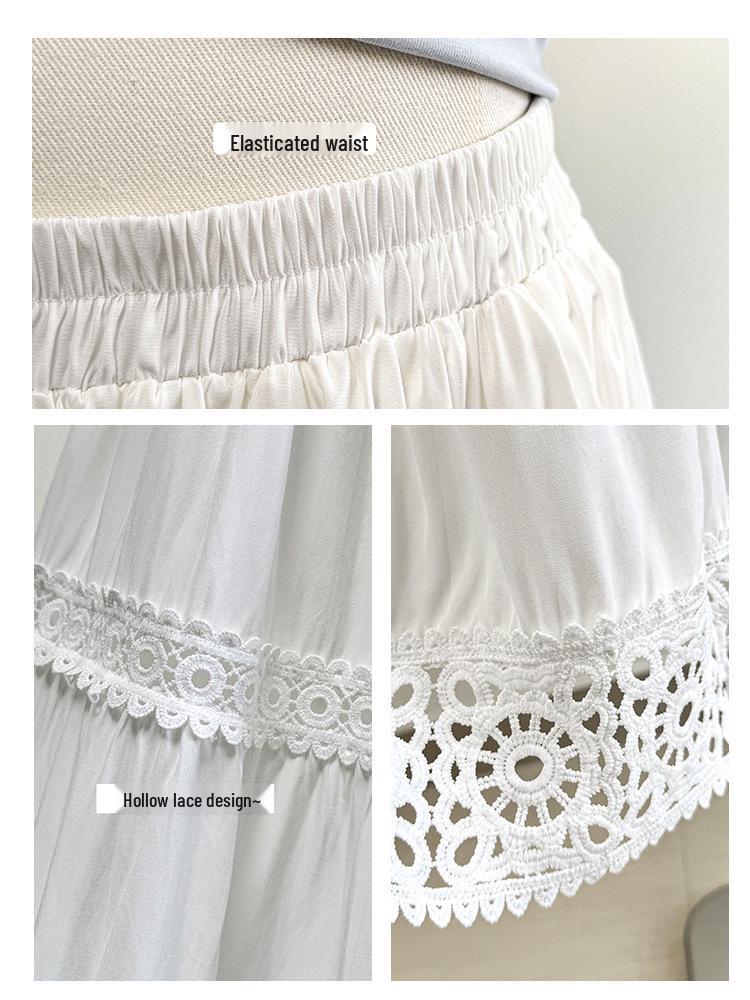 2026 Spring/Summer Patchwork Lace Fairy Midi Skirt with Embroidery and Draping A-line