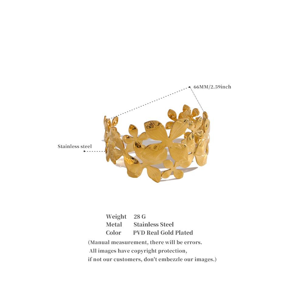 Yhpup Trending Style Metal Flower Hollow Cuff Daily Bracelet Bangle Gold Color Stainless Steel Texture Charm Jewelry Bijoux