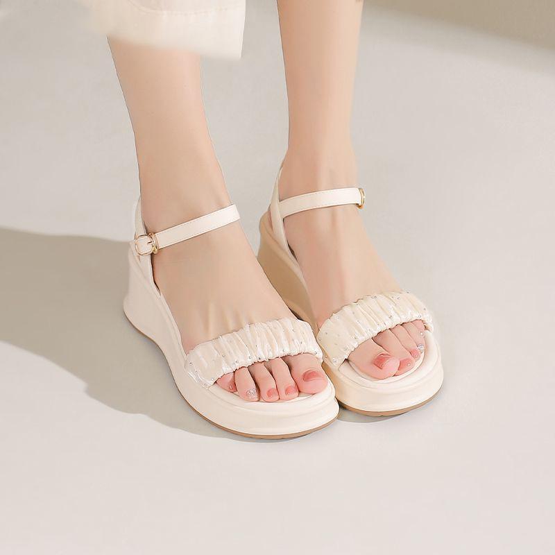 Wedding dress summer women's sandals women's wedge heel shoes muffin bottom thick sole non-slip small fragrance new height increase versatile Rome
