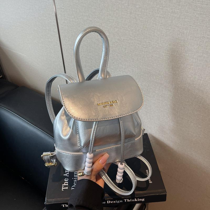 Trendy simple backpack new drawstring pleated women's bag going out travel small backpack