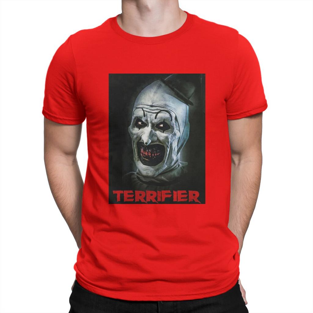 Novelty Terrifier Medium Horror T-Shirt for Men Round Collar Pure Cotton T Shirt Scary Horror Short Sleeve Tees Unique Clothes