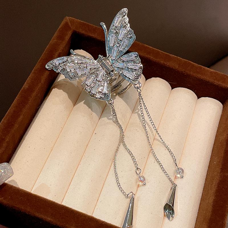 

Зажим для волос Бабочка со стразами, металлический зажим-краб с кисточкой на длинной цепочке для хвостика, аксессуары для волос для женщин и девушек