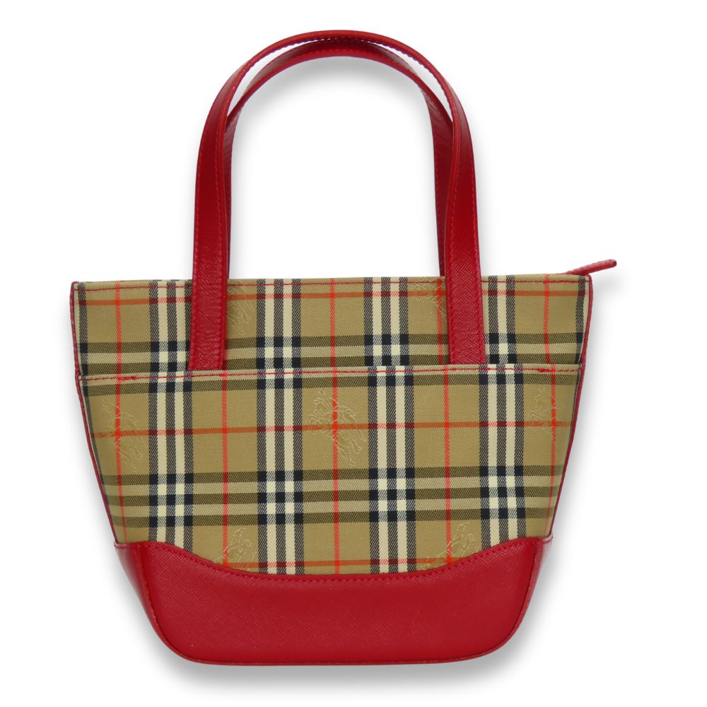 Used BURBERRY Handbag canvas/leather Red beige Nova Check