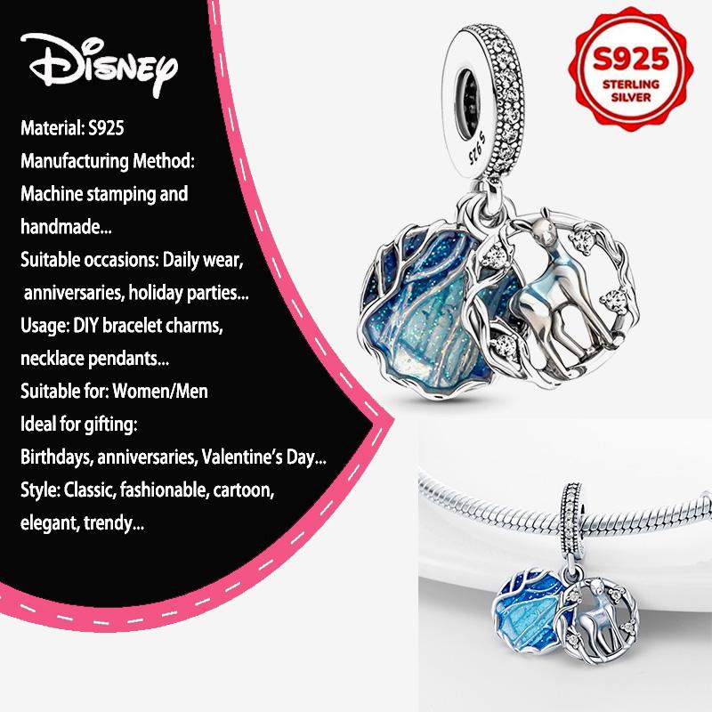 New Disney 925 Silver Winnie & Stitch Charms for Bracelet Necklace DIY Jewelry Gifts Holiday Party